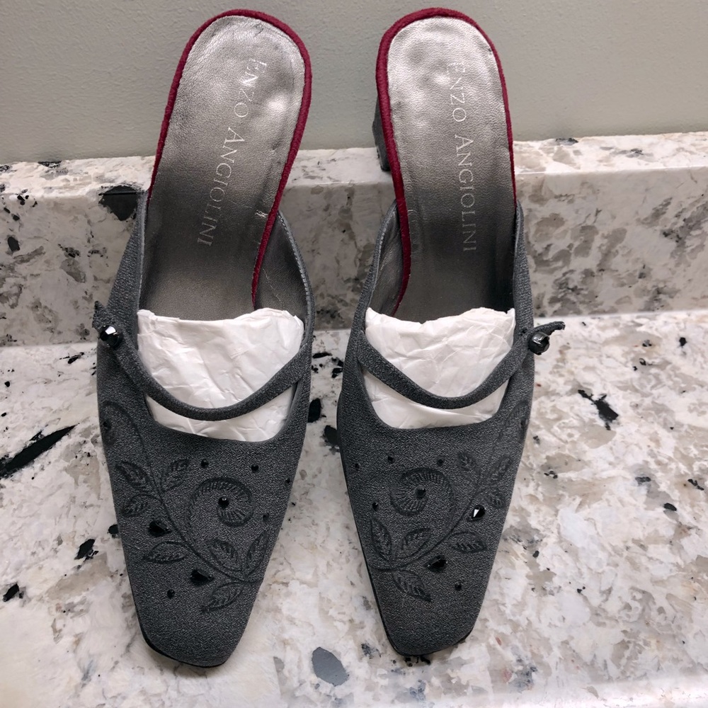 Enzo Angiolini slight heal mule with embellished pattern and beads on top. - Picture 1 of 3